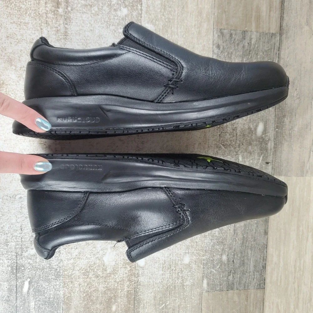 KURU KIVI 2 Womens Work Shoes Sz 7.5 W Jet Black Leather Slip‎ On Round Toe